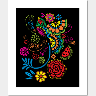 Mexican Bird Embroidery Effect Posters and Art